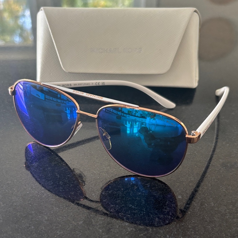 Michael Kors Blue Aviator Sunglasses with White Arms